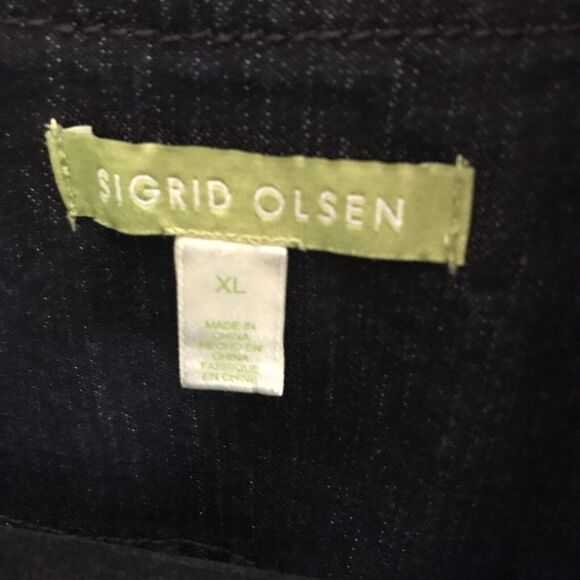 Sigrid Olsen Full Zip Top XL Long Sleeve Embroidery Indigo Lightweight Blue Coat - Picture 2 of 11